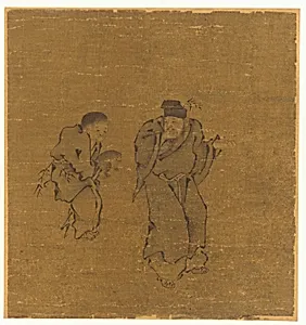 Two male figures with a toad