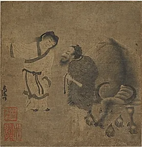 Two men and a water-buffalo