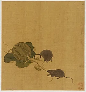 Two mice and a melon vine