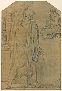 Two Soldiers and a Kneeling Woman by Eustache Le Sueur, French, 1616–1655
