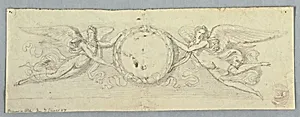 Two Winged Genii with Laurel Wreath by Unknown