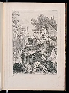Une fontaine avec une naÃ¯ade assise sur une conque
