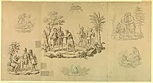Unfinished cartoon for an alternate design for cotton printing: La Vie de BÃ©lisaire