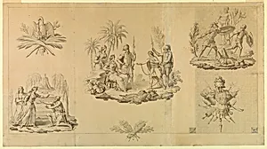Unfinished cartoon for cotton printing: Unidentified subject