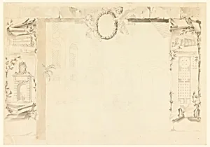 Unfinished design for a memorial sheet referring to erection of a papal factory (Magazins of Annona) by Filippo Marchionni, Italian, 1732–1805