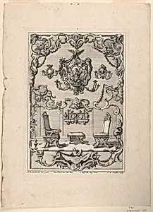 Unterschiedlich Augspurgische Goldschmidts Arbeit, "Large Frame Design, Two Chairs and Wall Sconces", Plate 6