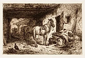 Untitled (horses and stable yard)