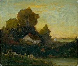 Untitled (house in woods near lake)