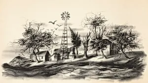 (Untitled) (Landscape with Farm Buildings and Windmill) by Unidentified (American)