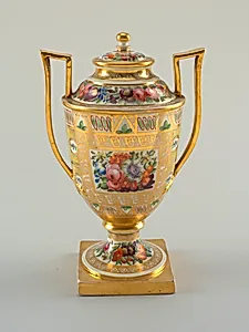 Urn with Gold and Flower Pattern