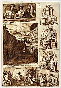 Various works of art. The court of Palazzo Mattei in Rome by Felice Giani, Italian, 1758–1823