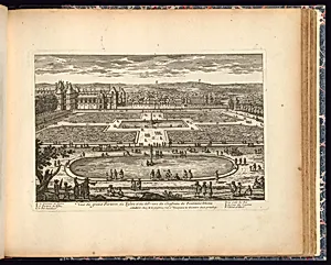 VeuÃ« du grand Parterre du Tybre et du derriere du Chasteau du Fontaine-bleau