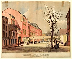 View of the Academy of Music and Brooklyn Sintary Fair Building with Connecting Bridge