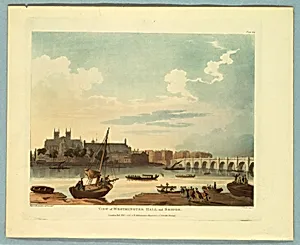 View of Westminster Hall and Bridge, from "Ackermann's Repository"