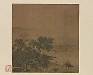 Water buffalo, calf, and herdboy ç§çå
