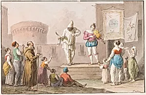 Water color; Performers of a Commedia dell'Arte