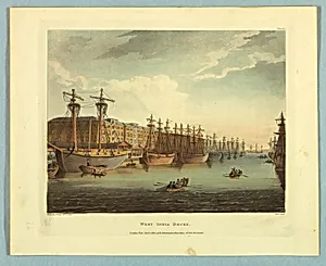 West India Docks, from "Ackermann's Repository"