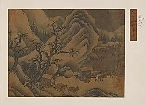 Winter landscape: ox-carts on the road