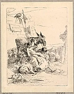 Woman with Two Children and a Donkey, plate 21 from the Scherzi di Fantasia