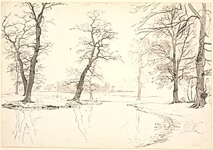 Aaen gennem Breelde skov ved Usserød. by P.C. Skovgaard