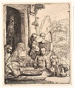 Abraham beværter englene by Rembrandt van Rijn