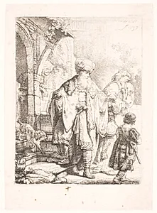 Abraham forstøder Hagar og Ismael by Rembrandt van Rijn