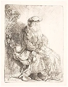 Abraham kærtegner Isak by Rembrandt van Rijn