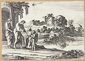 Abraham tager afsked med Hagar by Moyses van Wtenbrouck