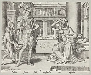 Absalom trøster Thamar, der kommer aske i sit hår by Philips Galle