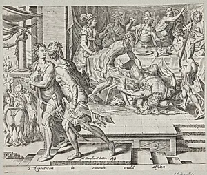 Absaloms tjenestefolk slår Amnon ihjel by Philips Galle