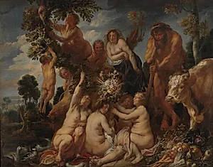 Achelous overvundet af Herkules. Overflødighedshornets oprindelse. (Allegori på frugtbarheden) by Jacob Jordaens