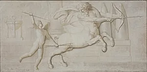 Achilleus oplæres i våbenbrug af kentauren Kiron by Nicolai Abildgaard
