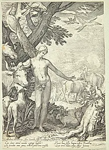 Adam navngiver dyrene by Jan Saenredam