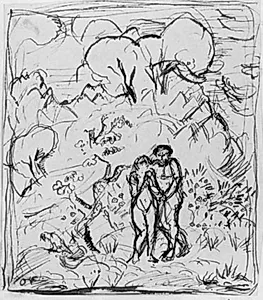 Adam og Eva fristes af slangen i Paradisets have by Emile Othon Friesz