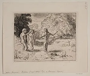 Adam og Eva fristes af slangen by Joakim Skovgaard