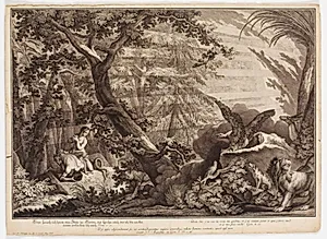 Adam og Eva opdager, de er nøgne by Johann Elias Ridinger