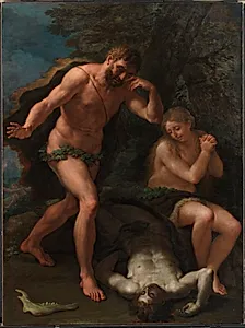 Adam og Eva sørgende over Abels lig by Paolo de Matteis