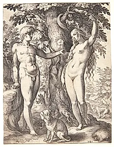 Adam og Eva ved Kundskabens Træ by Hendrick Goltzius
