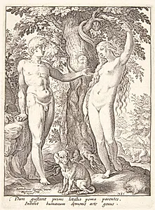 Adam og Eva ved kundskabens træ by Hendrick Goltzius