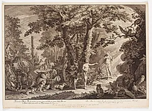 Adams første møde med Eva. by Johann Elias Ridinger