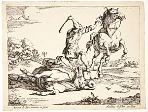 Æseldriver, der slår en hest (Fablen om æslet og hesten) by Marcus de Bye