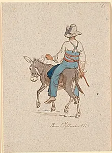 Æselrytter set skråt bagfra by Johan Thomas Lundbye