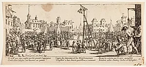 Afstraffelse med vippegalge by Jacques Callot