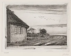 Aftenlandskab fra Hellebæk by Carl Bloch