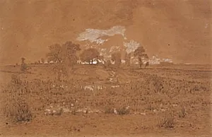 Aftenlandskab med en mose by Théodore Rousseau