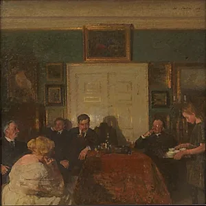 Aftenselskab i kunstnerens hjem by Julius Paulsen