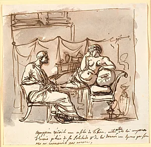 Agrippina beder Tiberius give hende en ægtemand by Nicolai Abildgaard
