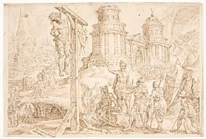 Aj's ødelæggelse og hængningen af kongen by Maarten van Heemskerck