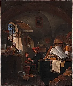 Alkymist i sit laboratorium by Thomas Wijck