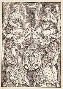 Allegori med kejserrigets og byen Nürnbergs våben by Albrecht Dürer